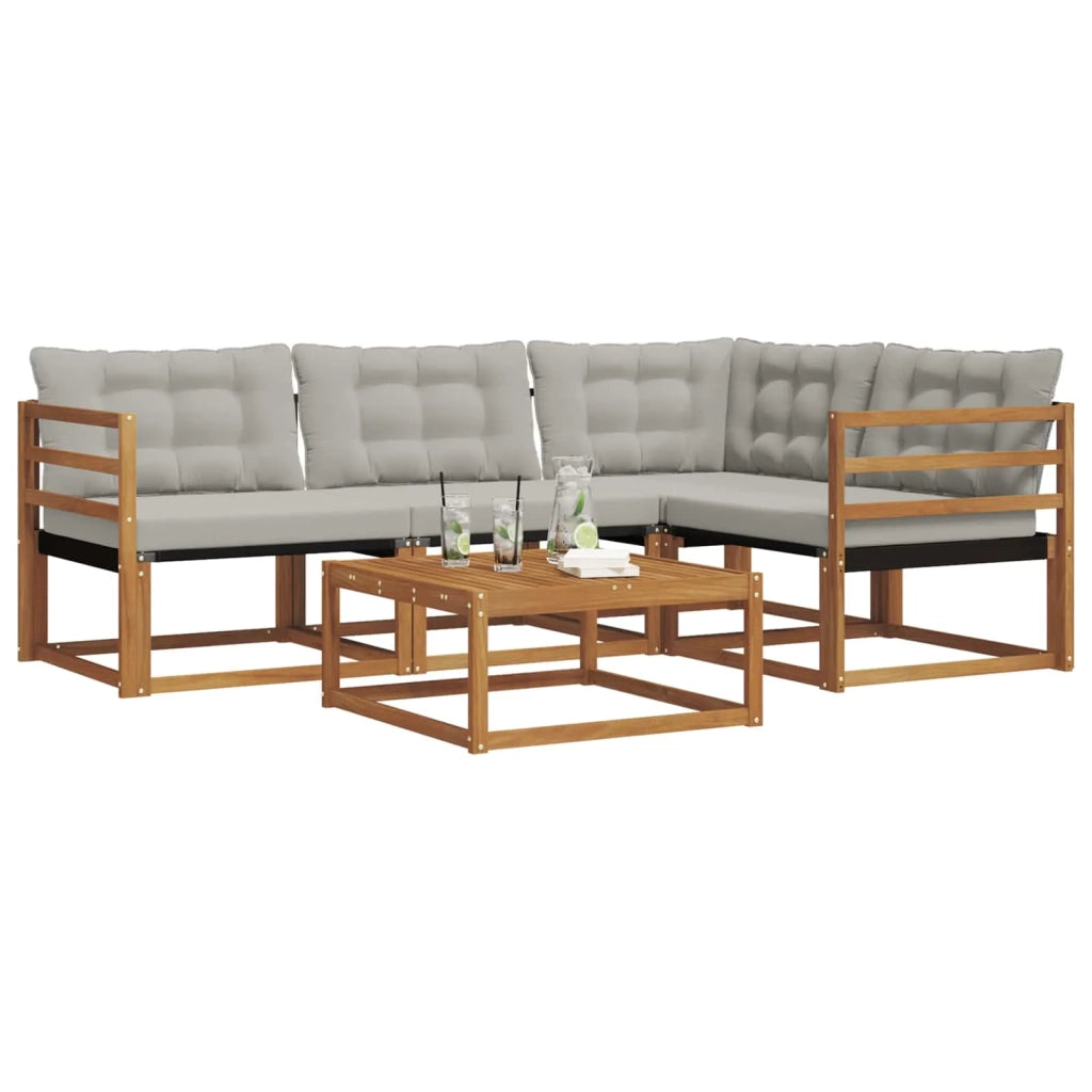 Set di divani da esterno 5 pcs Grigio Naturale e Chiaro