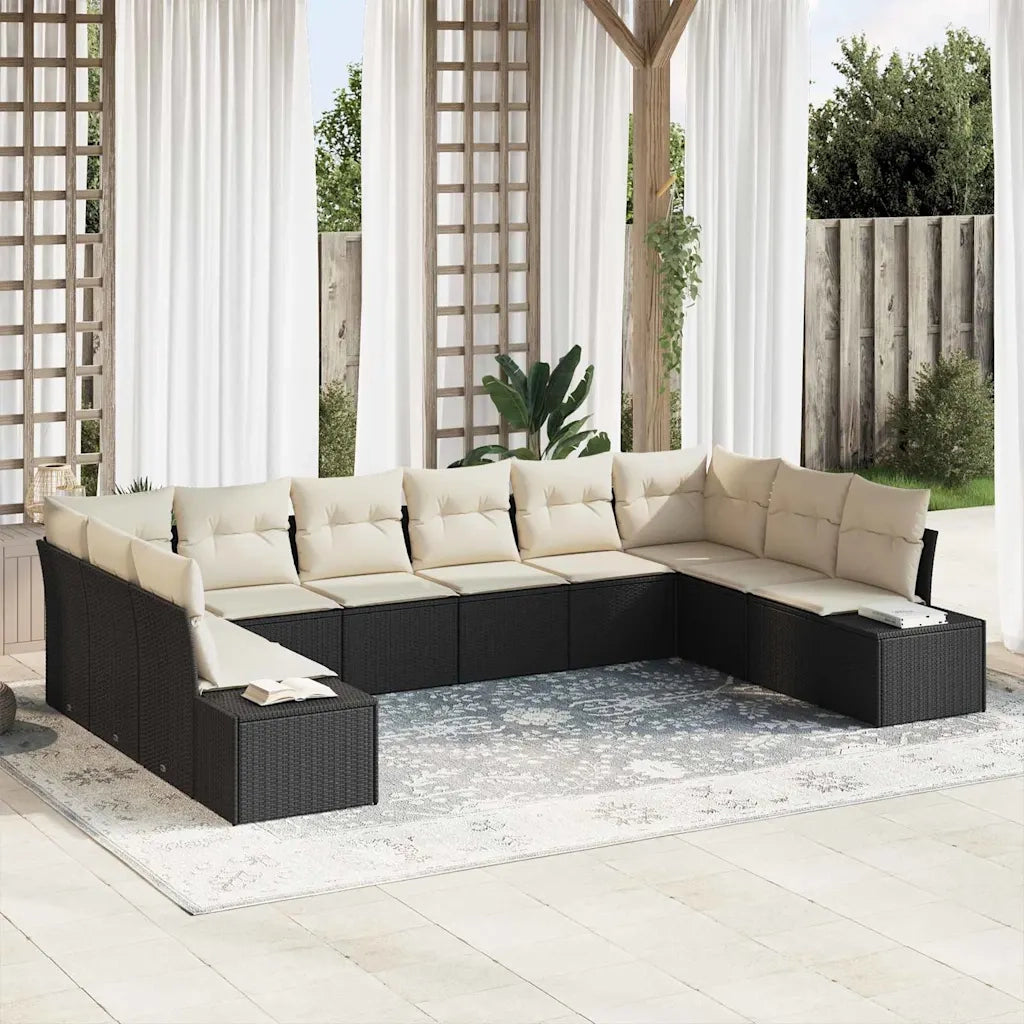 Set Divano da Giardino con cuscino 10 pcs Nero polyrattan