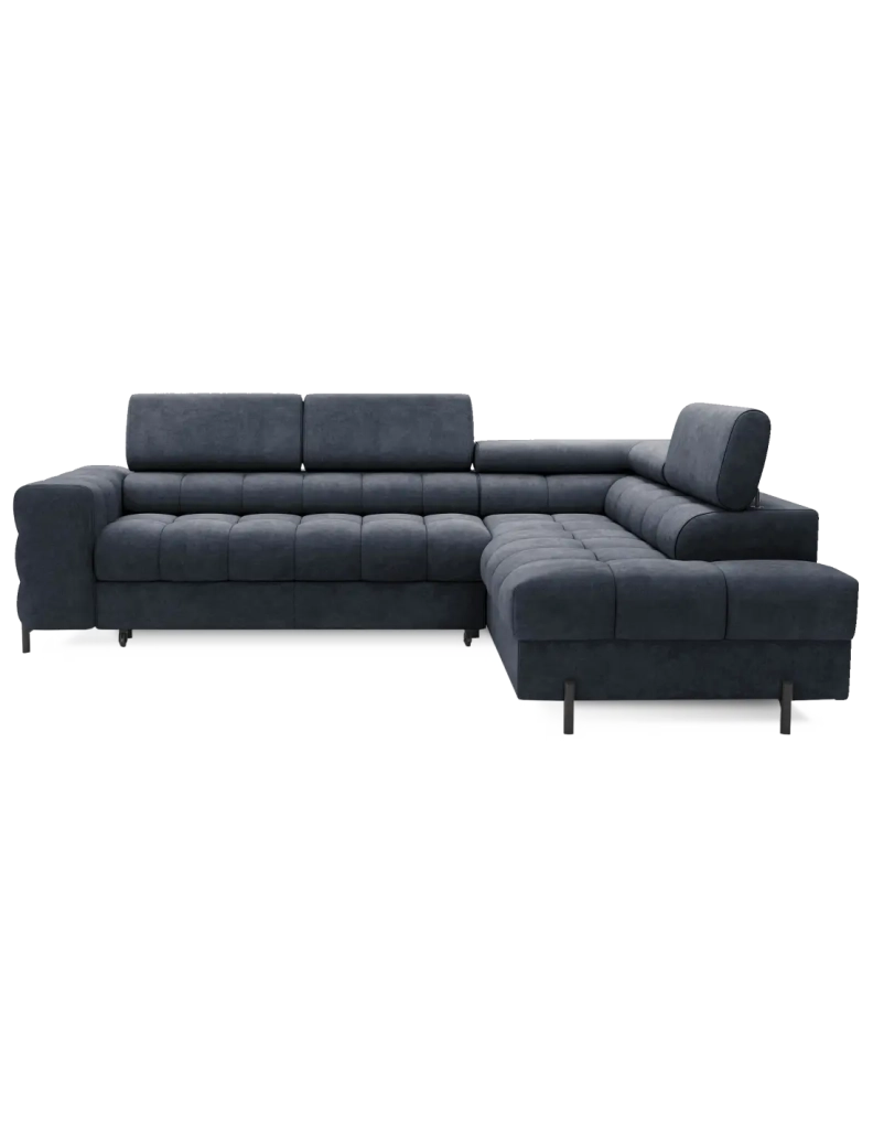 Divano letto Blu scuro FERRUM 5 posti angolo destro grande formato 276x93x200cm