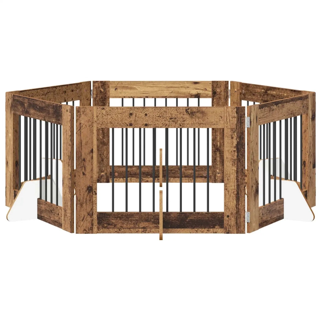 Cancello per cani con supporti 6 pcs Legno antico 80 x 60 cm