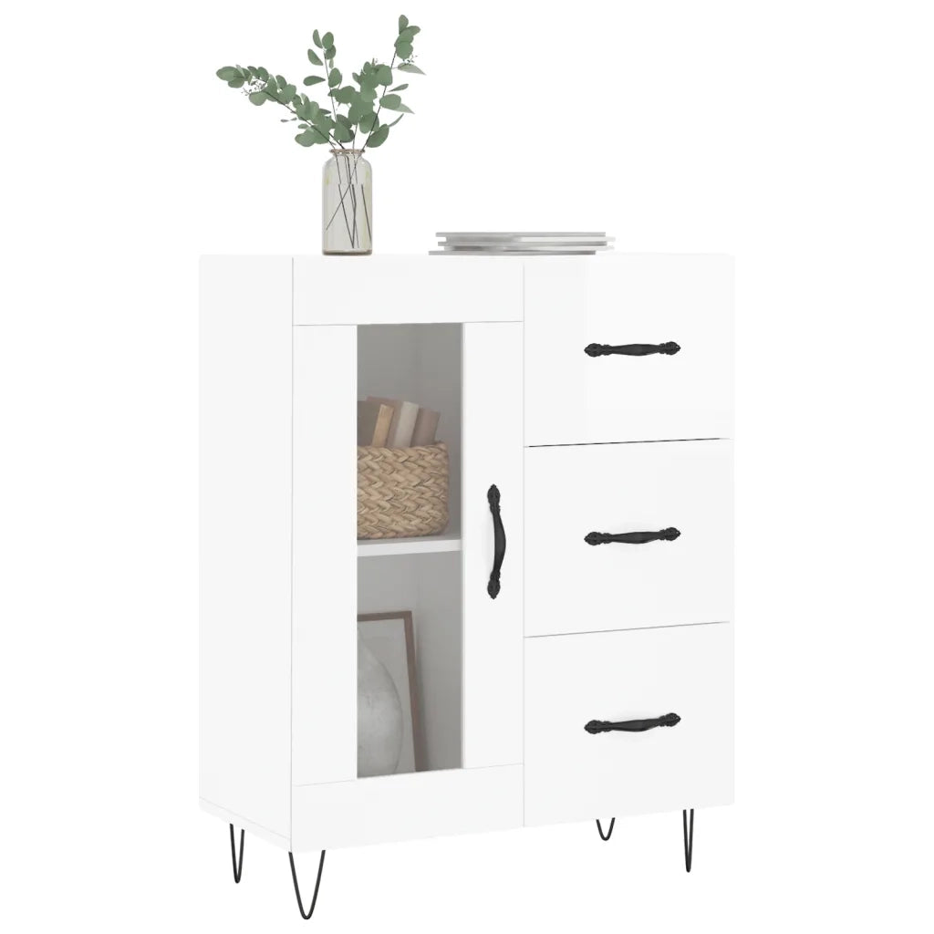 Credenza | Madia | Buffet da pranzo | Armadio da pranzo 69,5x34x90 cm in Legno Multistrato Bianco Lucido