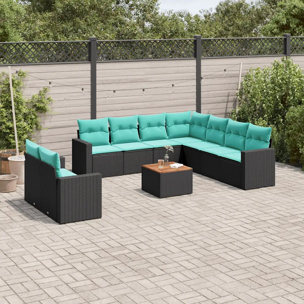 Set Divani da Giardino 10 pz con Cuscini Nero in Polyrattan