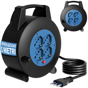 Avvolgicavo Multipresa 5 Metri con Interruttore di Protezione Prolunga 4 Prese Blu
