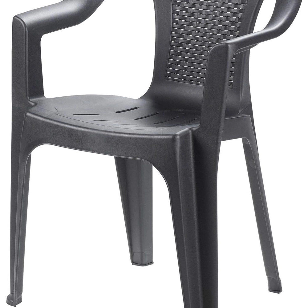 Trade Shop - Set 4pz Sedia Giardino Con Schienale Effetto Rattan 54x56x81cm Plastica Antracite 669512a -