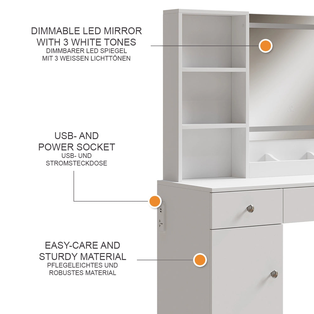 Vicco Tavolo da toilette Bianco 90 cm con specchio