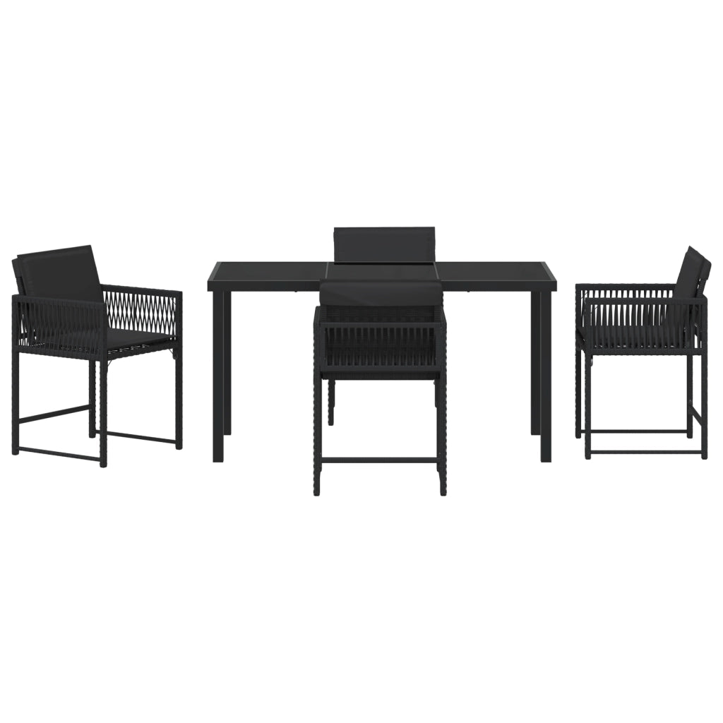 Set da pranzo da giardino 5 pezzi con cuscini neri in polyrattan