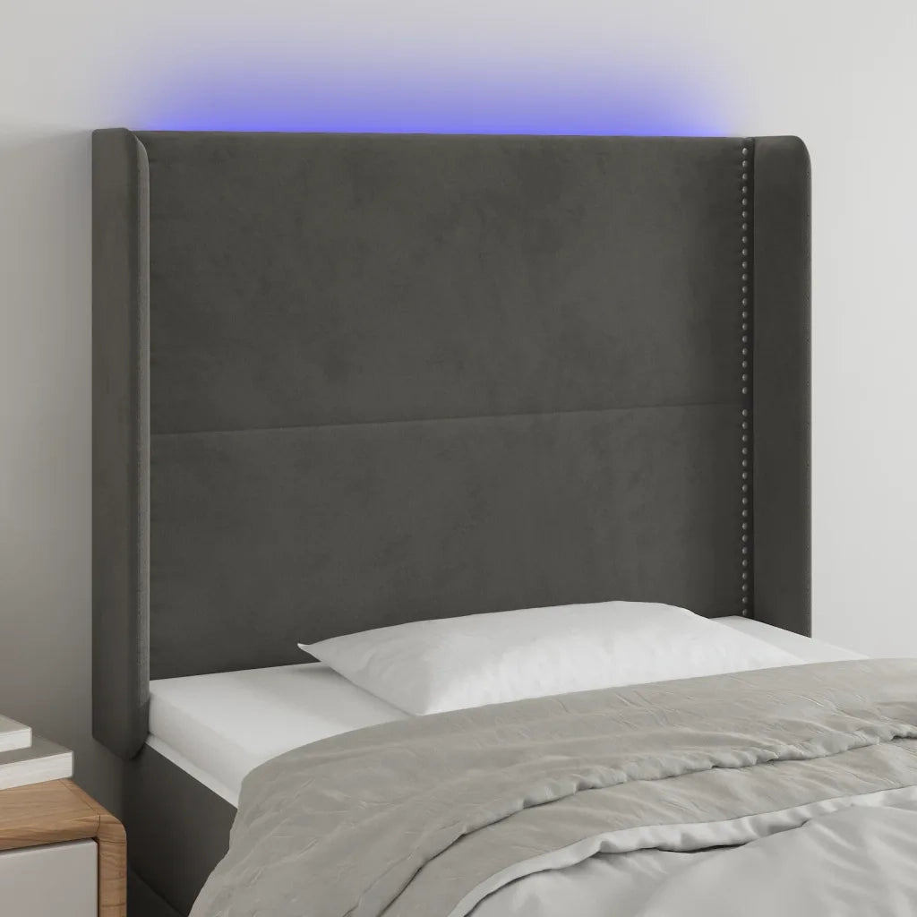 Testiera | Testata a LED Grigio Scuro 93x16x118/128 cm in Velluto