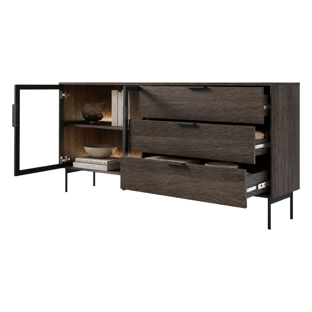 Madia Hara, Credenza 3 Cassetti, 181x39x83h cm Marrone Noce