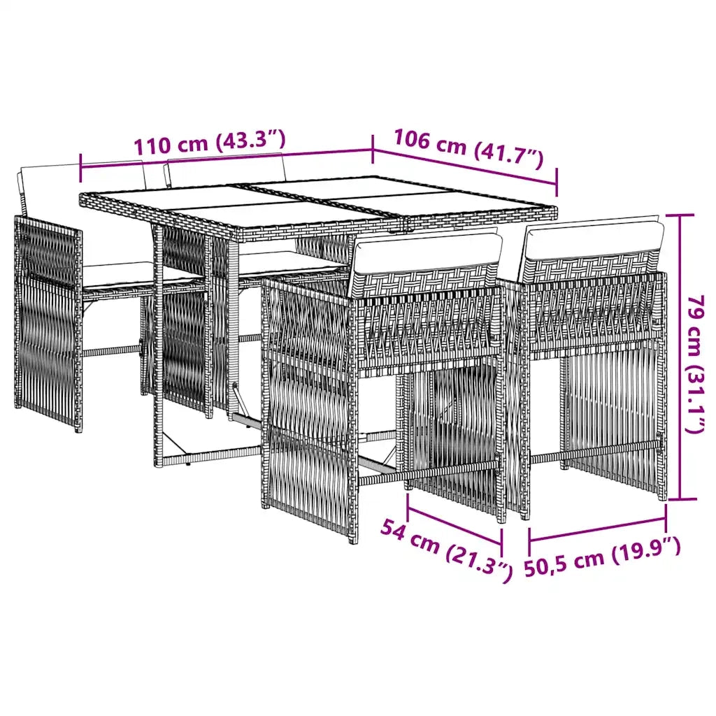 vidaXL Set da Pranzo da Giardino 5 pz con Cuscini in Polyrattan Grigio