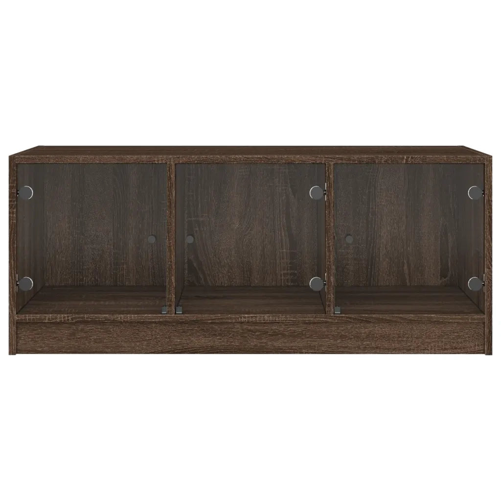 Tavolino Salotto con Ante in Vetro-Tavolino da soggiorno-Tavolo Rovere Marrone 102x50x42 cm