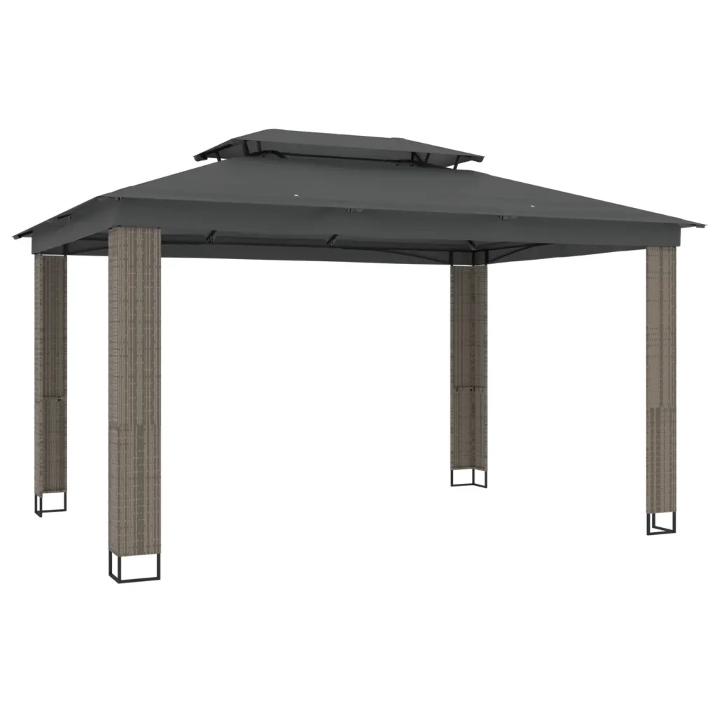 Gazebo con Tetto Doppio Antracite 3,94x2,96 m in Acciaio 368447