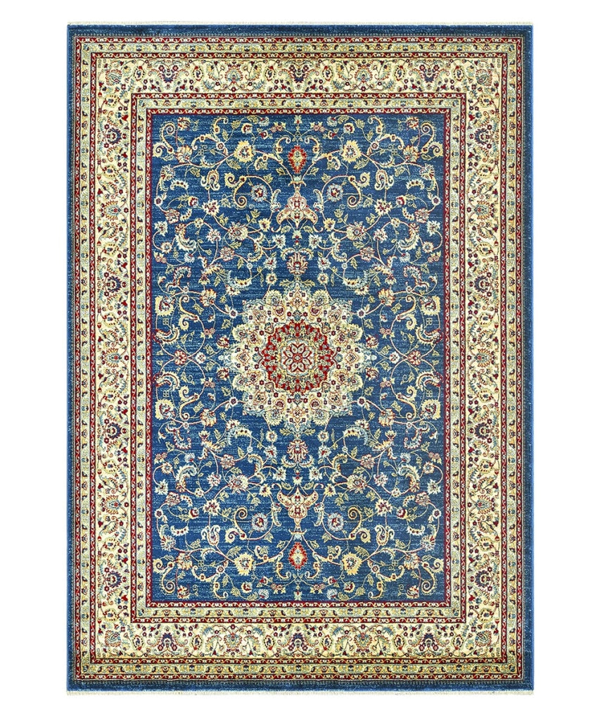 Tappeto KAZAKH 2154 blu e beige cm.300x400 stile orientale persiano alta qualità con effetto lucente