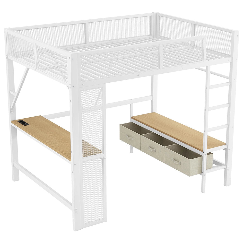 Letto mezzanino 140x200cm - Xylo - USB LED scrivania 3 cassetti bianco