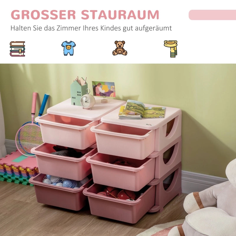 Mobile contenitore per bambini rosa in plastica con 6 cassetti estraibili e seduta pratica