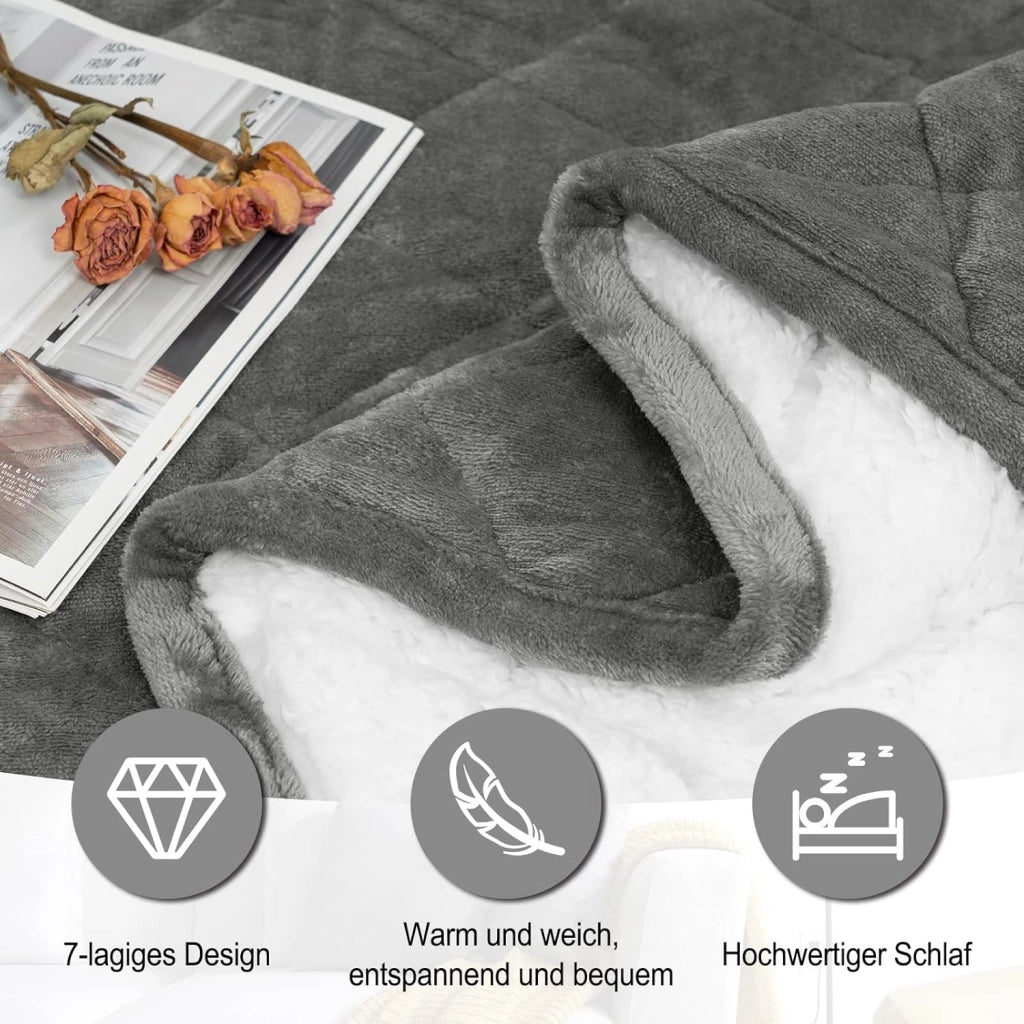 Coperta Ponderata per Adulti, Coperta Appesantita Double Face in Flanella e Lana d'Agnello, 7 kg 150x200 cm, Coperta Pesata Terapeutica per il Sonno, con Perle di Vetro, Grigio