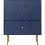Cassettiera con 3 Cassetti e Gambe in Metallo 20 cm; Frontale Motivo Squame; Stile Elegante; in Legno; 75×40×89 cm; Blu Navy