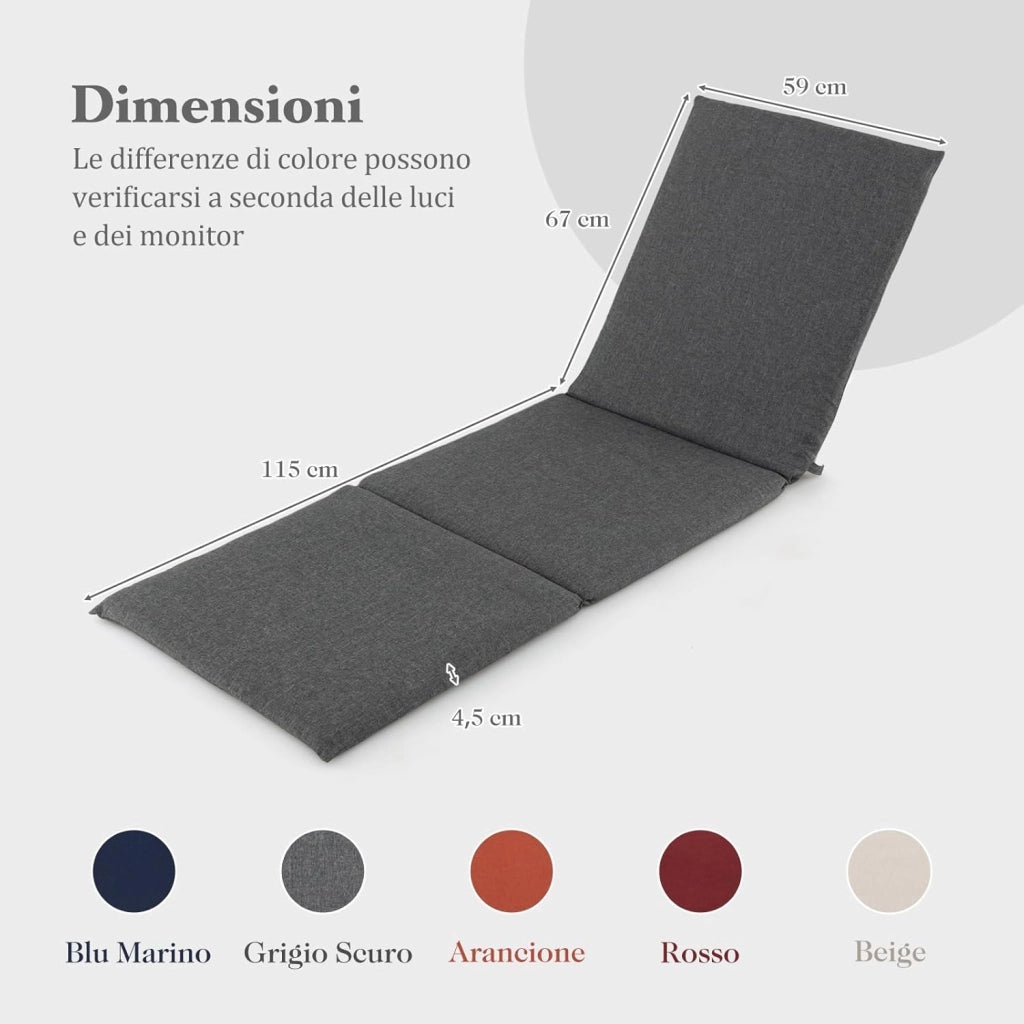 Cuscino per Lettino Prendisole, Tappetino per Sdraio con Cinghie di Fissaggio, Cuscino Pieghevole per Sedia da Sdraio, 182 x 59 cm (2, Grigio)