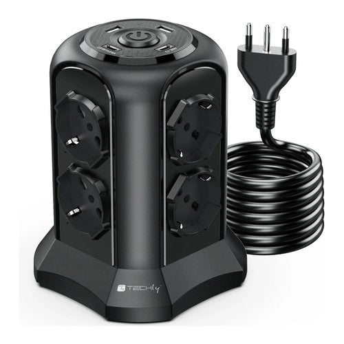 Techly multipresa da tavolo a torretta salvaspazio 8 posti italiana bipasso / schuko 2 usb-a e 2 usb-c - IUPS-PCP-TOWER02