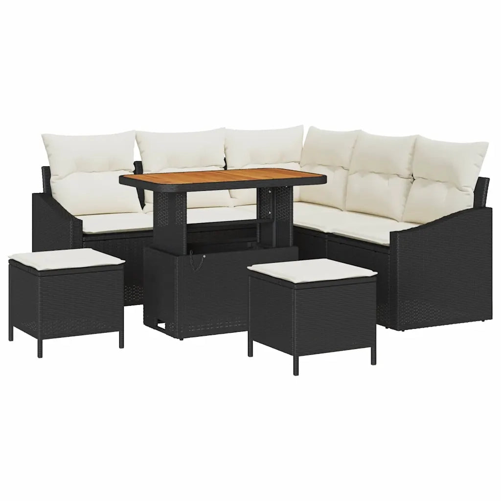 Set Divano da Giardino con cuscino 8 pcs Nero Poly Rattan