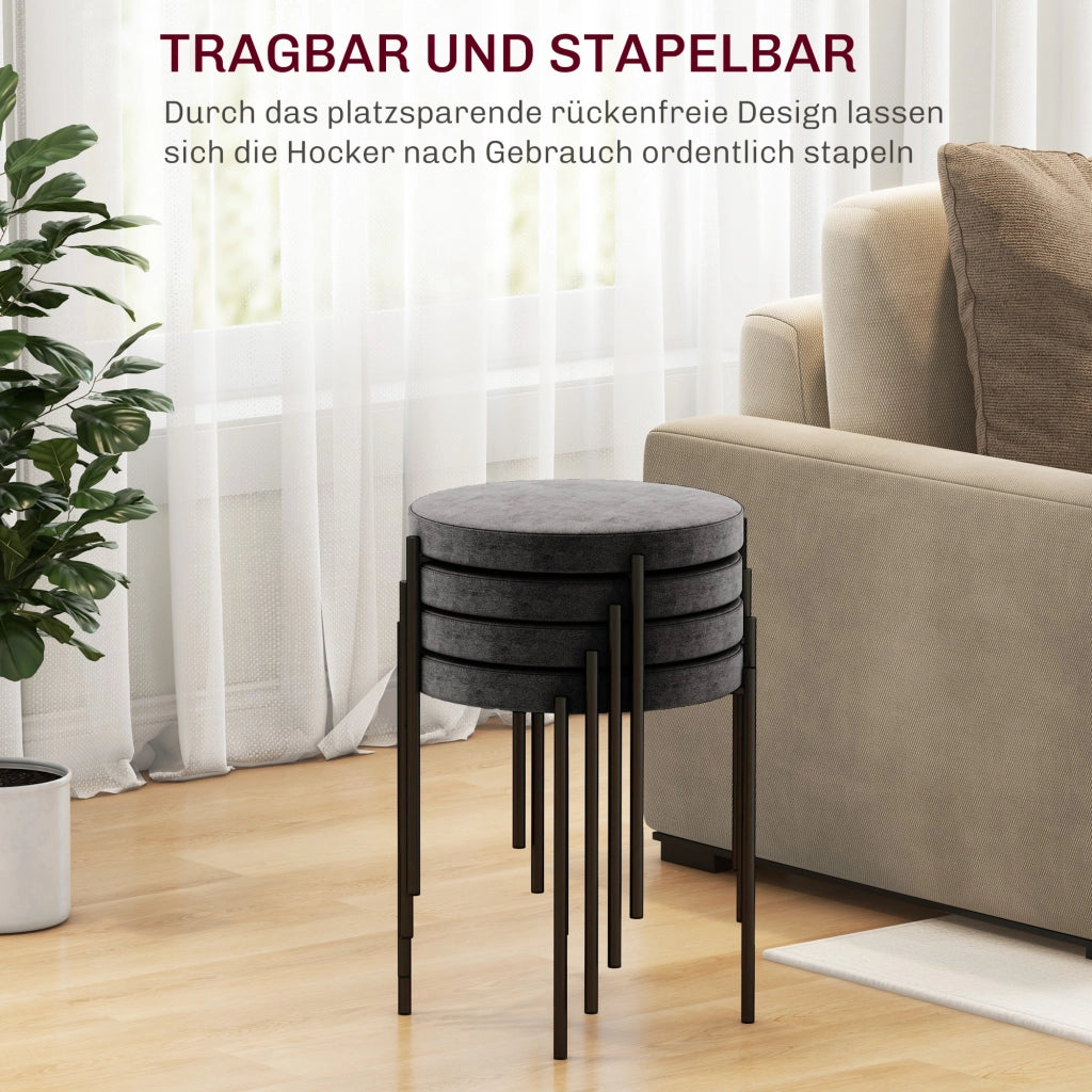 Set di 4 sgabelli da cucina imbottiti in velluto ¨C zephmum ¨C 41,5x41,5x46 cm, grigio scuro
