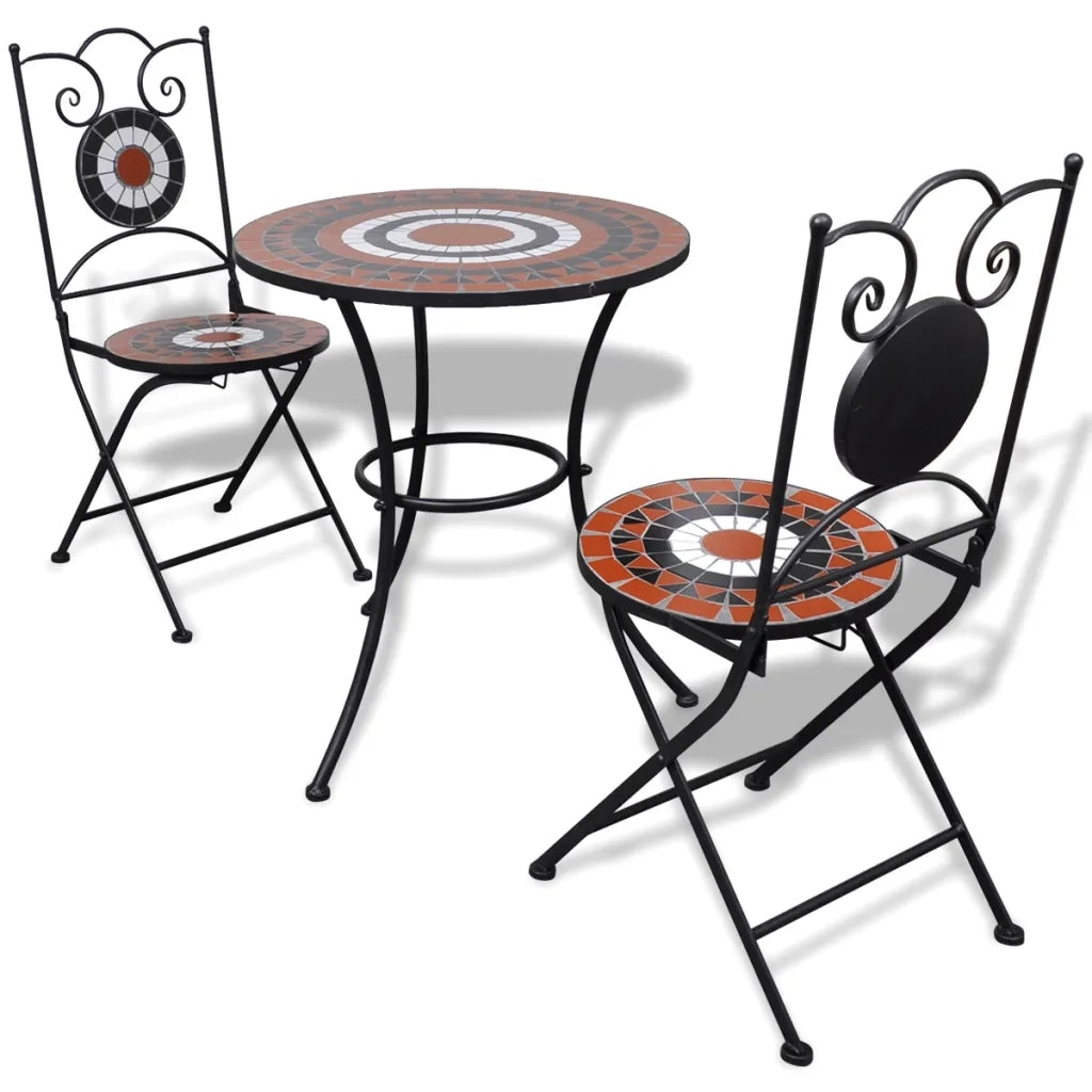 Set da Bistrot 3 pz Piastrelle di Ceramica Terracotta e Bianco cod mxl 49916