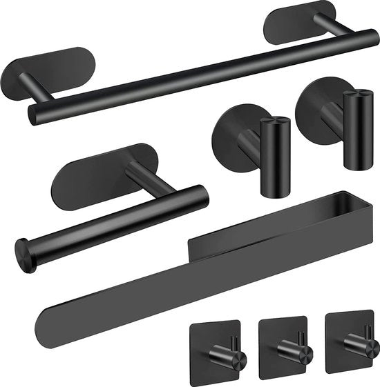 Set di asciugamani per doccia senza fori a 8 pezzi - Kit di supporto per asciugamani in acciaio inossidabile 304 di alta qualità - Autoadesivo - Ideale per bagno, toilette, cucina, ufficio
