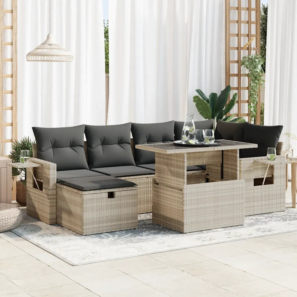 Set Divani da Giardino 7pz con Cuscini Grigio Chiaro Polyrattan 3327862