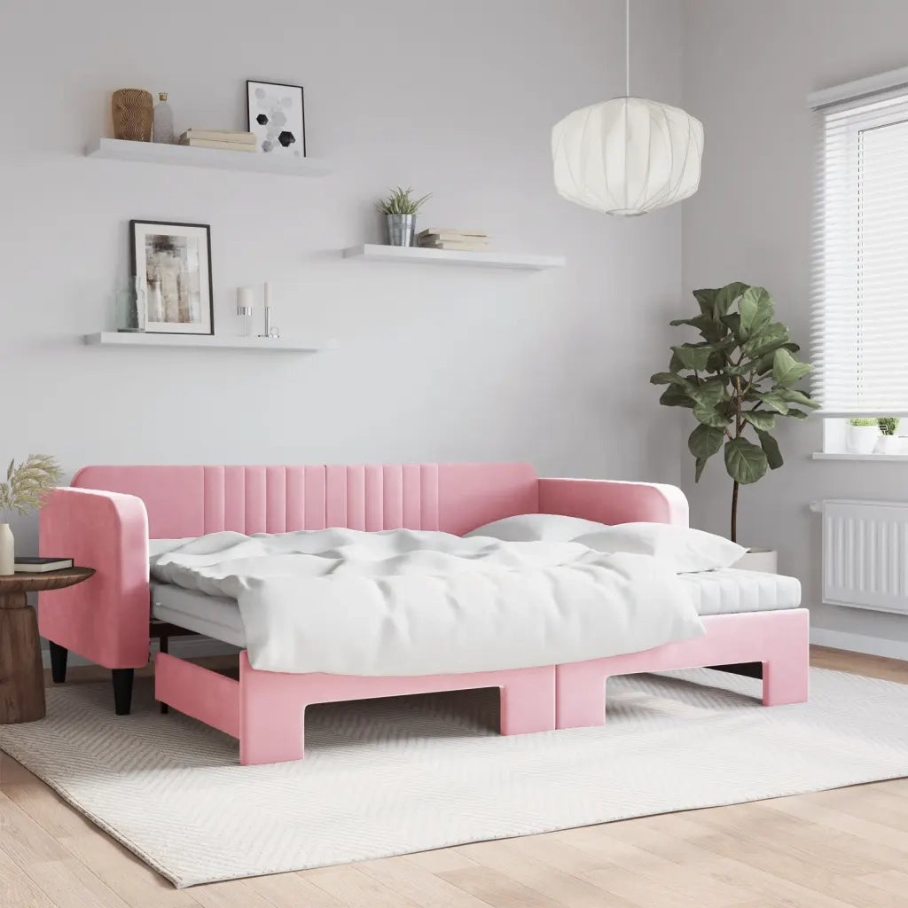 Divano Letto Estraibile con Materassi Rosa 90x200 cm Velluto 3197090