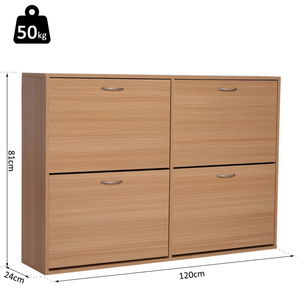 EasyComfort Scarpiera Ingresso Salvaspazio Slim con 4 Ante a Ribalte, Mobile Scarpiera Moderna per 24 Paia di Scarpe con Ripiani Regolabili, Portascarpe in Legno, 120x24x81cm, Color Legno