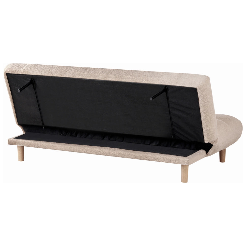 Divano letto beige Rivestimento bouclé Gambe in legno 2 posti Schienale trapuntato Seduta trapuntata Design moderno Senza braccioli