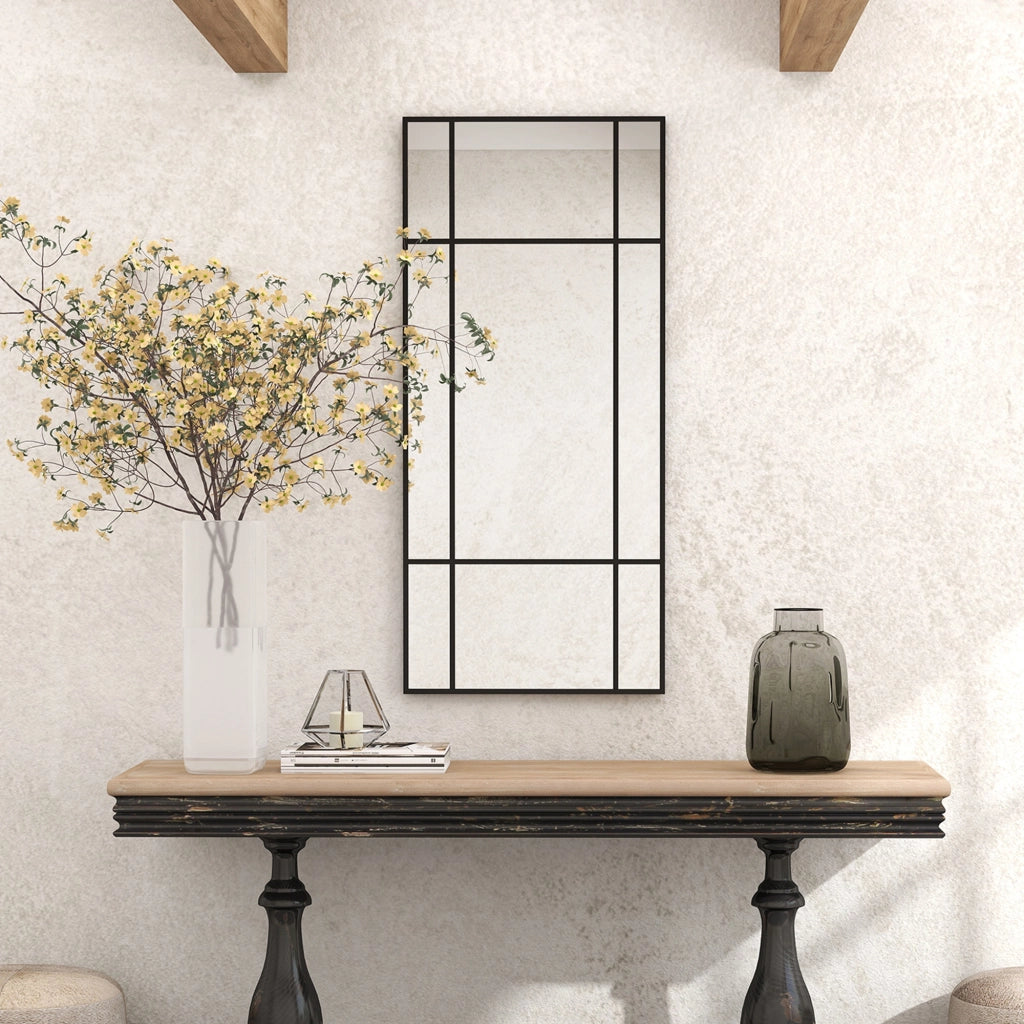 Specchio da Parete Stile Finestra 110x50 cm con Montaggio Verticale e Orizzontale Nero