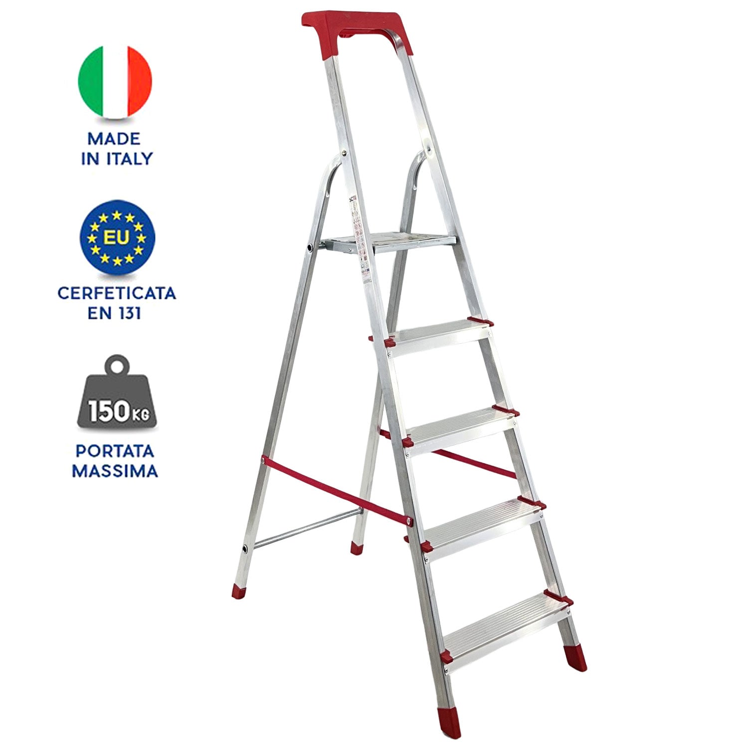 Scala Domestica in Alluminio Martina Leggera Portatile Scaletto Vaschetta Portaoggetti Pieghevole Robusta Salv 5 gradini