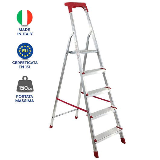 Scala Domestica in Alluminio Martina Leggera Portatile Scaletto Vaschetta Portaoggetti Pieghevole Robusta Salv 5 gradini