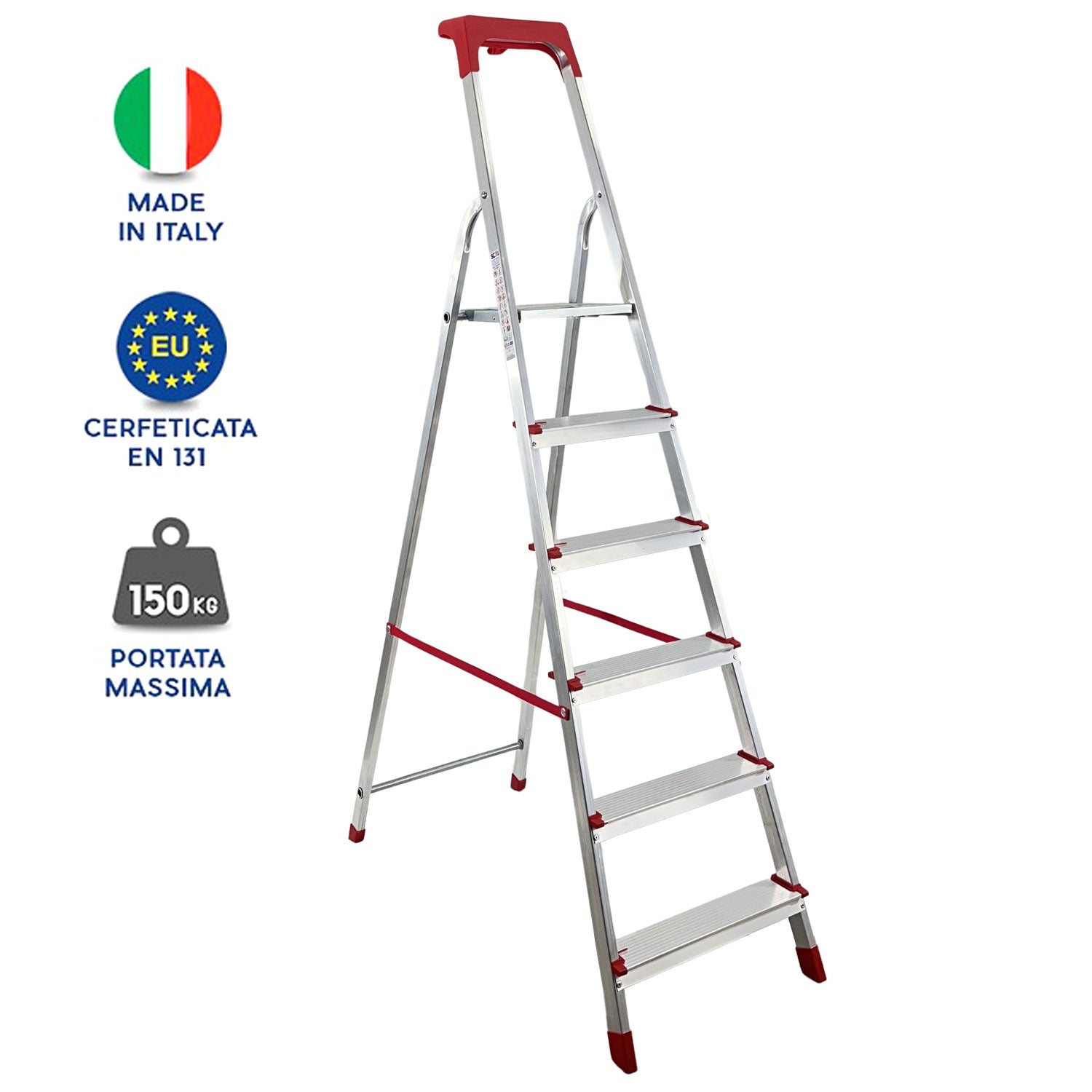 Scala Domestica in Alluminio Martina Leggera Portatile Scaletto Vaschetta Portaoggetti Pieghevole Robusta Salv 6 gradini