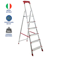 Scala Domestica in Alluminio Martina Leggera Portatile Scaletto Vaschetta Portaoggetti Pieghevole Robusta Salv 6 gradini