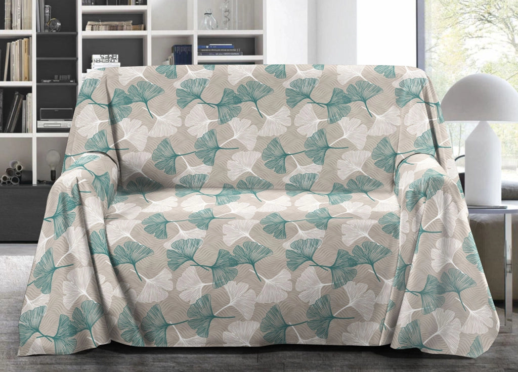 Telo Arredo Granfoulard Copritutto Salvadivano 100% Cotone Dis. Ginko - Matrimoniale - Verde