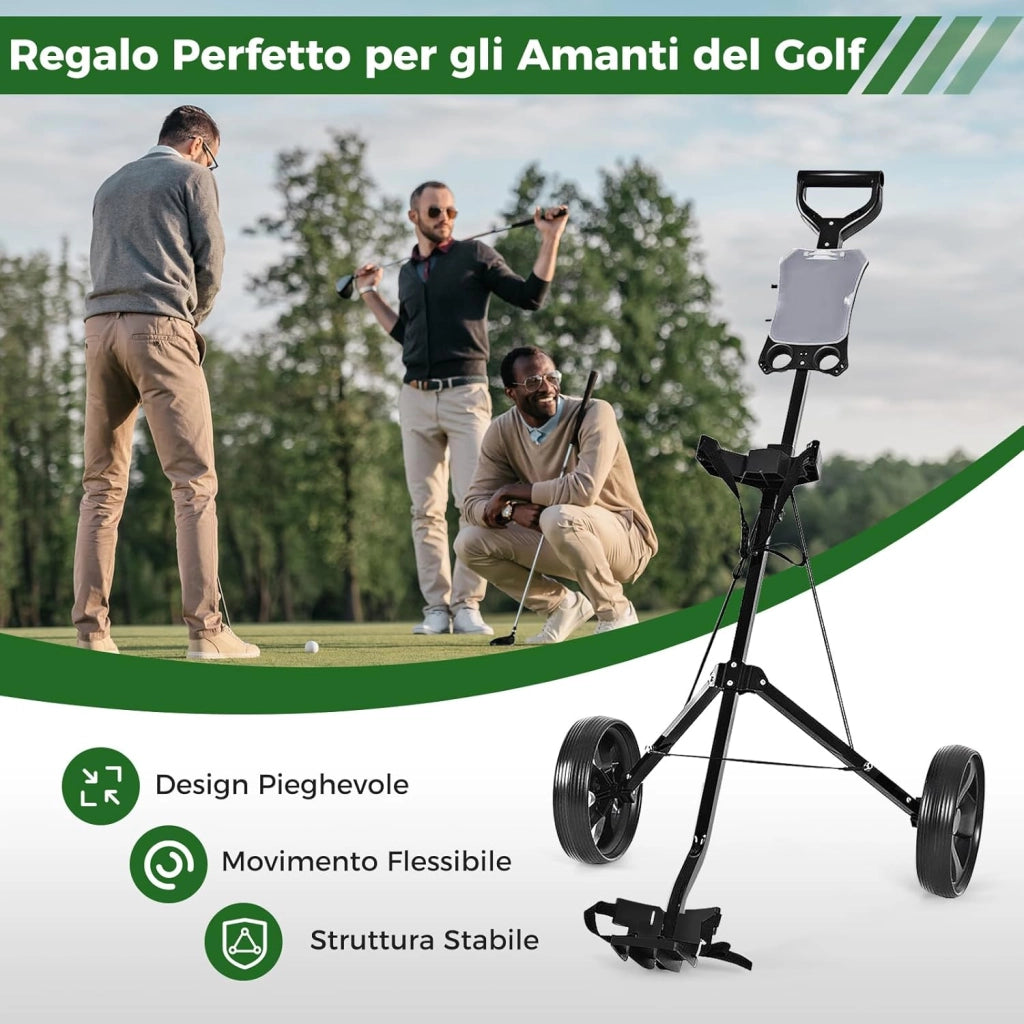 Carrello da Golf Pieghevole con 2 Ruote, Carrello da Golf in Ferro con Tabellone Segnapunti