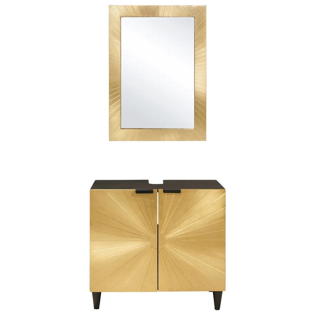 Set di Armadi da Bagno 2 pcs Nero e Oro Legno di mango massello