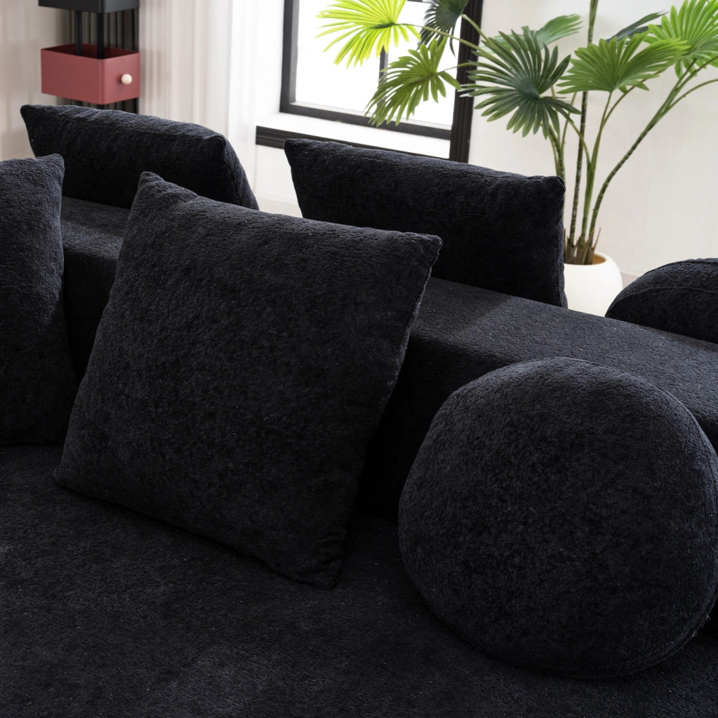 Divano letto modulare in ciniglia nero; struttura interamente in schiuma