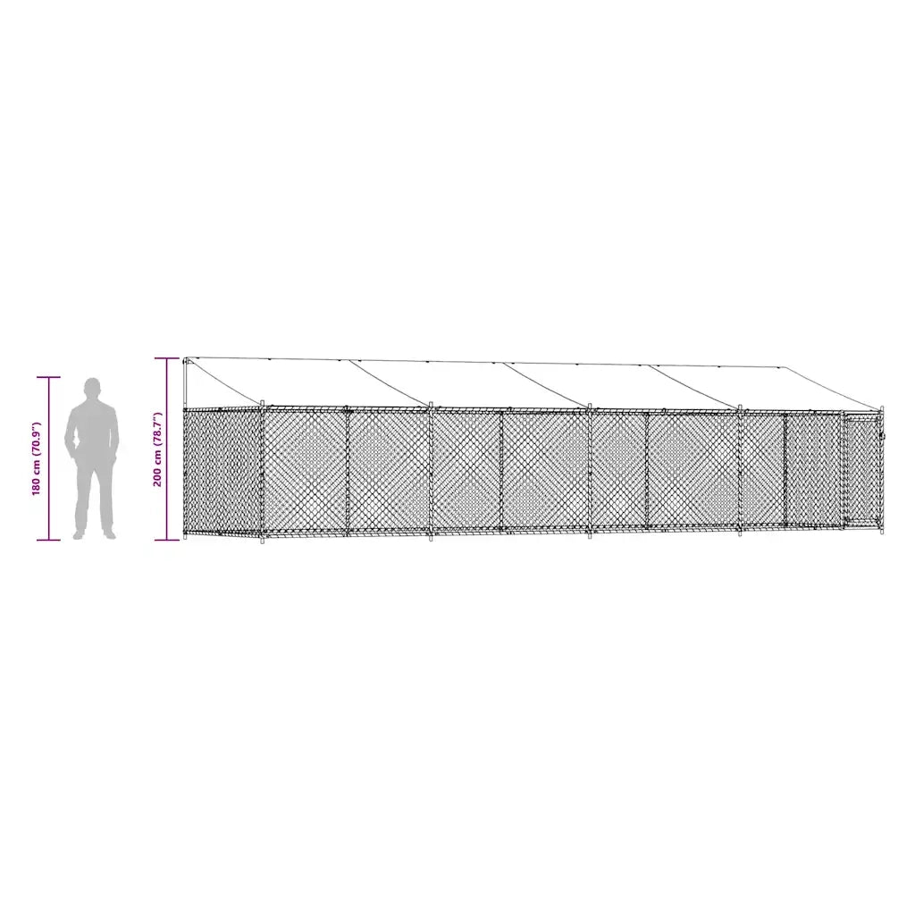 Gabbia Cani con Tetto e Porta Grigia 8x2x2 m in Acciaio Zincato 3209570