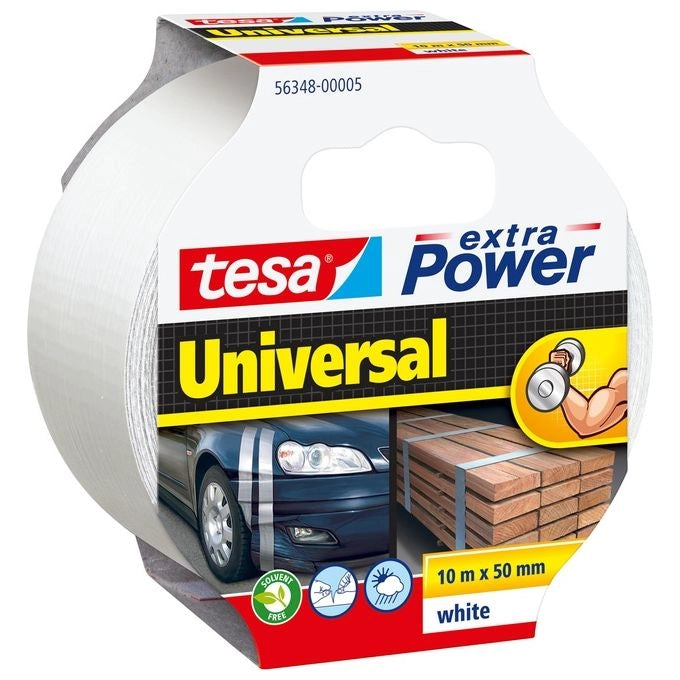 Tesa 56348 Extra Power Universal Nastro Telato Adesivo Alta Resistenza 10 m x 50 mm colore Bianco