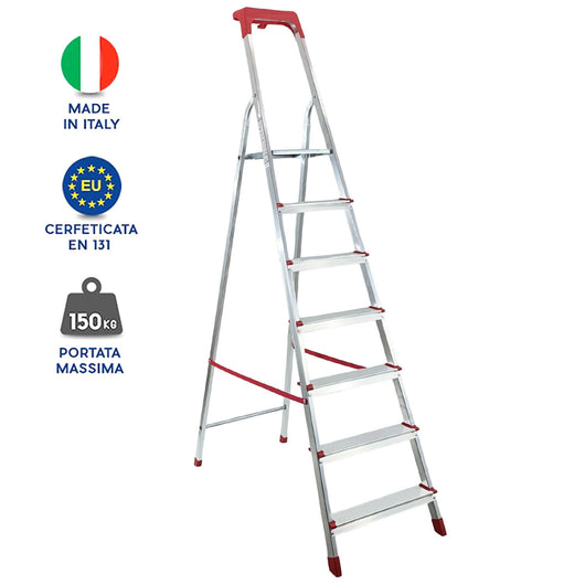 Scala Domestica in Alluminio Martina Leggera Portatile Scaletto Vaschetta Portaoggetti Pieghevole Robusta Salv 7 gradini