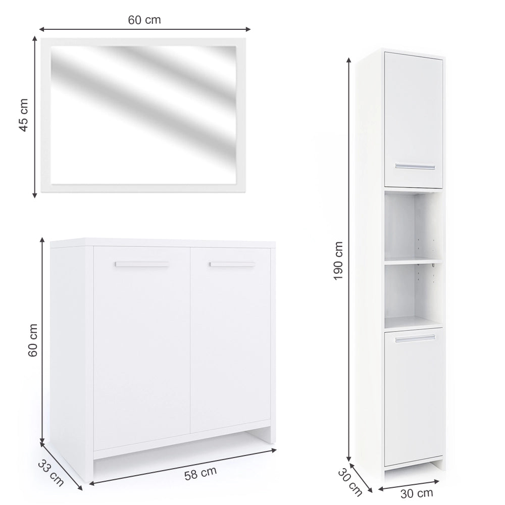 Vicco Set mobili bagno Bianco 3 parti, con colonna