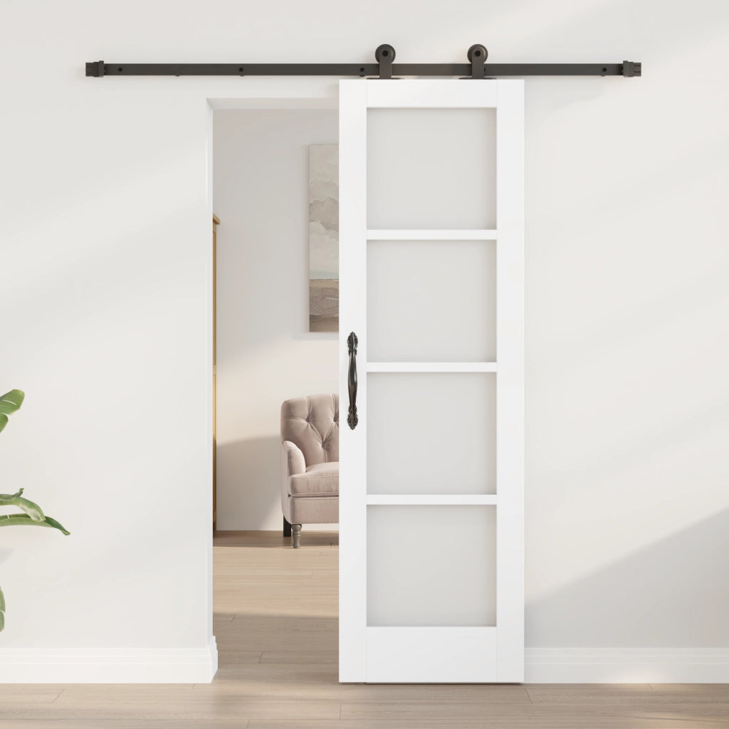 Porta Scorrevole con Set di Ferramenta 'ORKDAL'Bianco in Legno Massello e Vetro