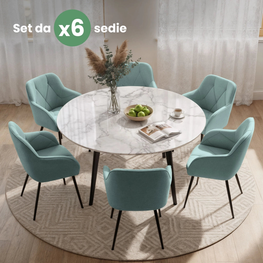 Set di 6 Sedie in velluto trapuntato DIAMANTE Turchese gambe nere