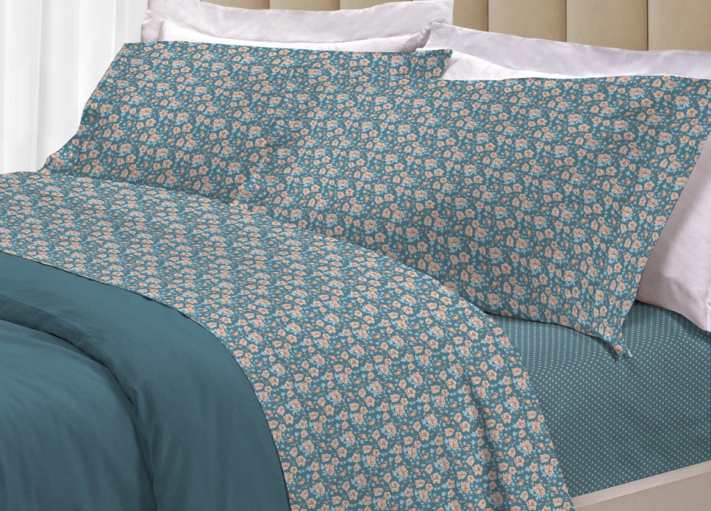 Completo Lenzuola Letto 100% Cotone Made Italy 3027 Disegno Provenza - Singolo - Verde