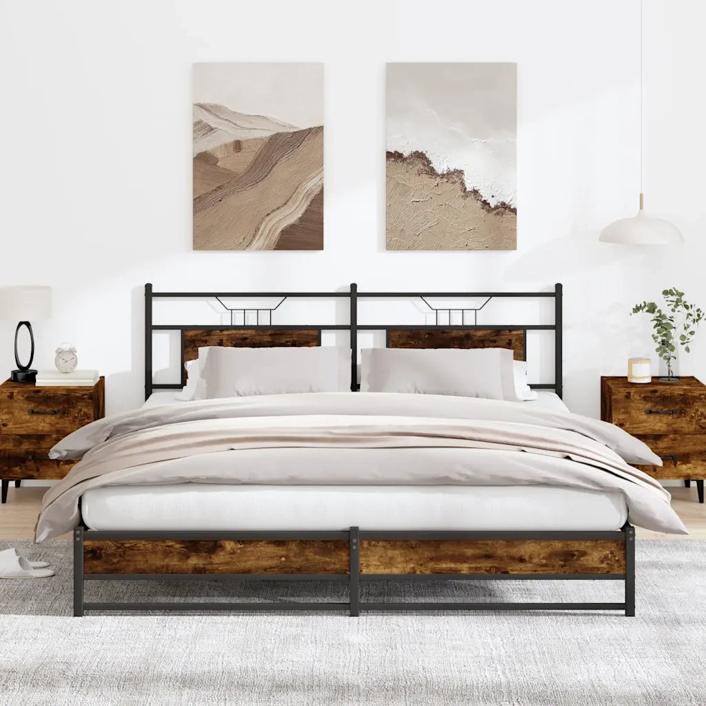 vidaXL Giroletto senza Materaso in Metallo Rovere Fumo 180x200 cm