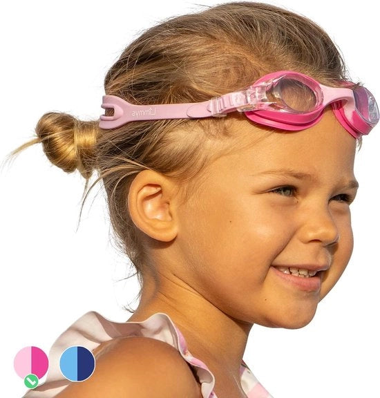 Zwembril per bambini – Anti-condens con protezione UV, forma fissa senza perdite & cintura regolabile – inclusa custodia di conservazione