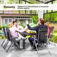 Set da Giardino 7 Pezzi con 6 Sedie Pieghevoli e Tavolo Allungabile, in Acciaio, Alluminio e Rete Grigio e Nero