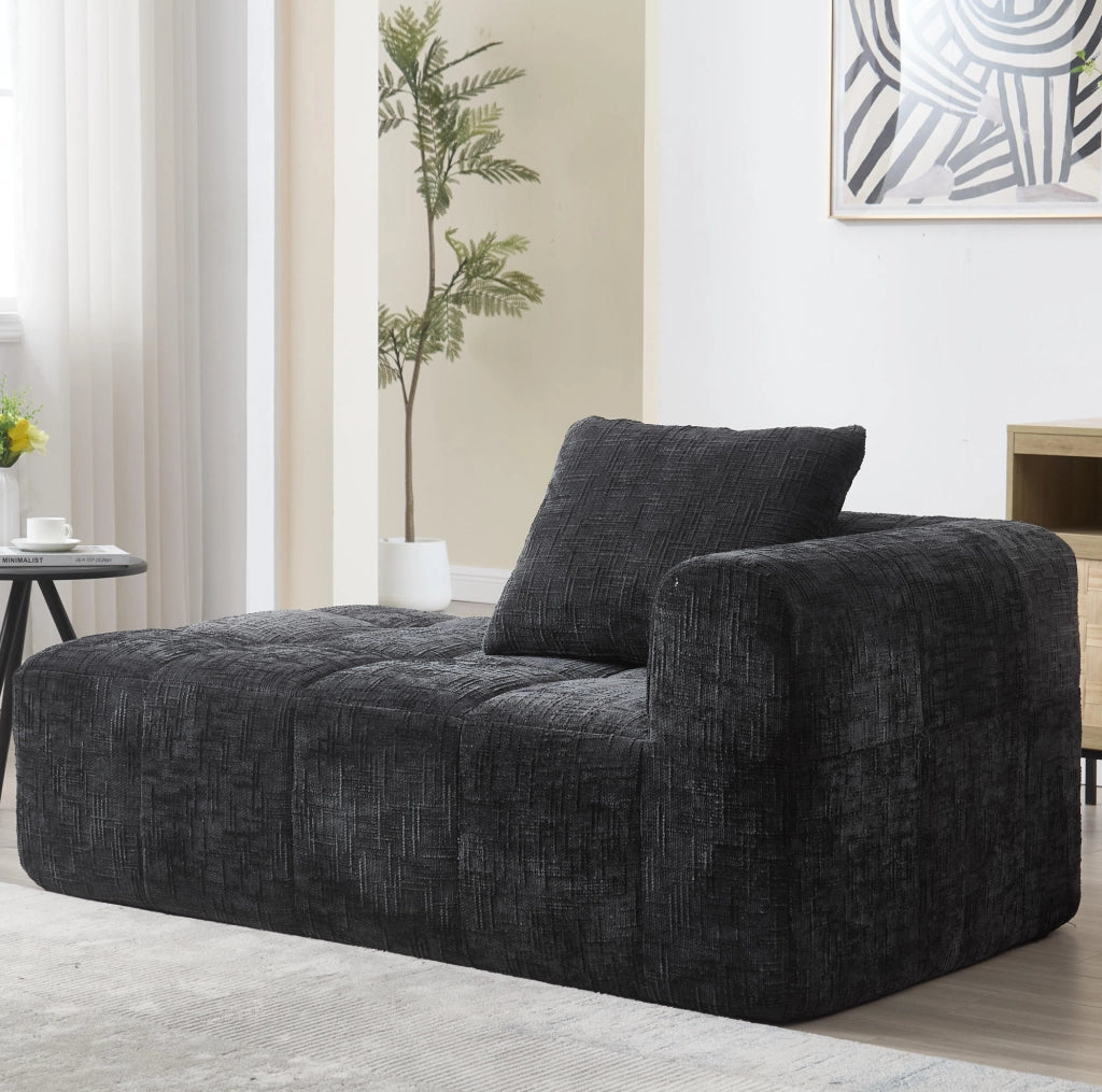 Divano chaise longue in ciniglia nero con tasche laterali